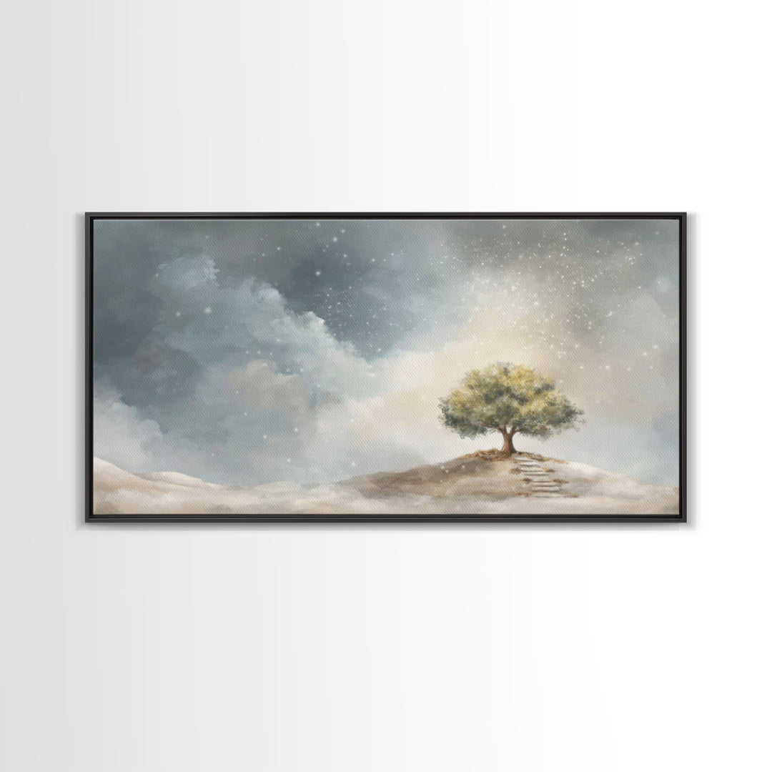 Starlit Ascent – Framed Canvas Print – Christian Christmas Art – Christmas Wall Art – Christian Art Canvas – Christian Art Print – Modern C