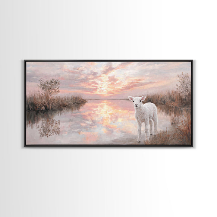 Pasture Light | Framed Canvas Print | Christian Art Canvas | Christian Painting | Christian Christmas Decor | Modern Christian Art | Christ