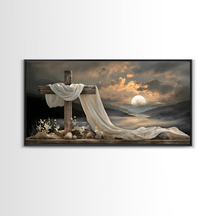 Cross At Sunset | Framed Canvas Print | Christian Art Canvas | Christian Christmas Art | Vintage Christian Art | Christian Wall Art | Chris