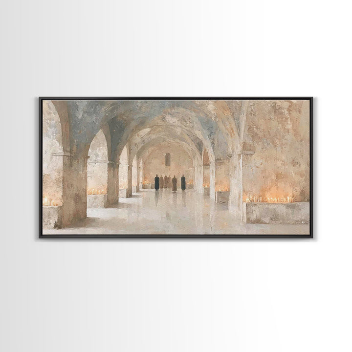 Monastic Gathering, Framed Canvas Print, Christian Art Canvas, Christian Wall Art, Vintage Christian Art, Christian Painting, Christian Art