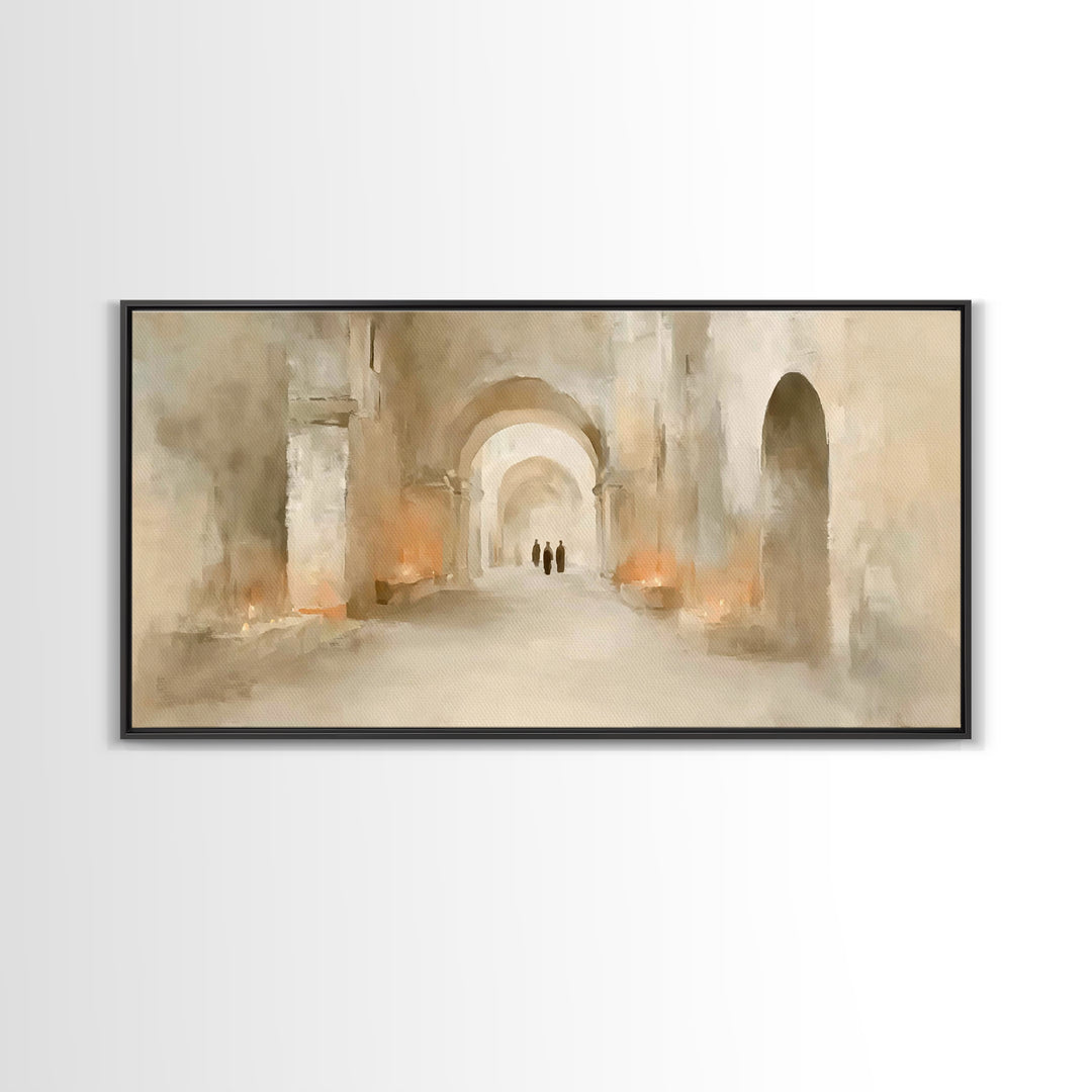 Quiet Cloister Path, Framed Canvas Print, Christian Art Canvas, Christian Wall Art, Minimalist Christian Art, Christian Painting, Christian