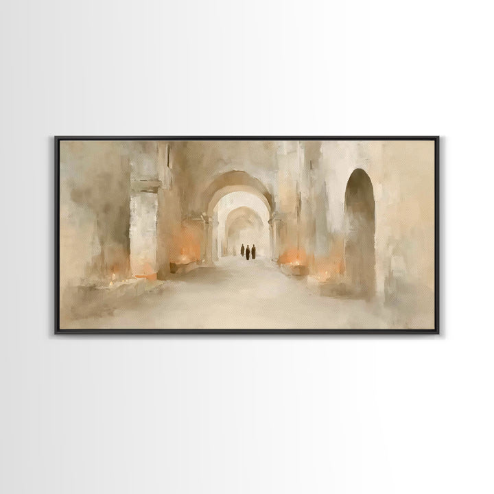 Quiet Cloister Path, Framed Canvas Print, Christian Art Canvas, Christian Wall Art, Minimalist Christian Art, Christian Painting, Christian