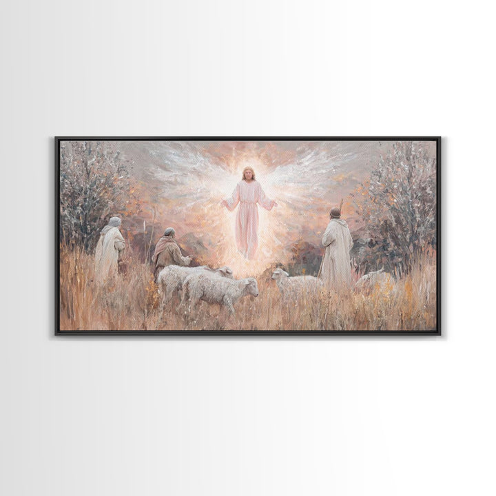 Angel Of Dawn, Framed Canvas Print, Christian Art Canvas, Christmas Wall Art, Jesus Painting, Christian Christmas Art, Christian Wall Art