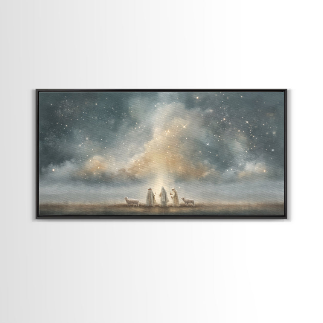 Starry Night Shepherds - Framed Canvas Print - Christian Wall Art - Christmas Art - Christian Art Canvas - Jesus Painting - Faith