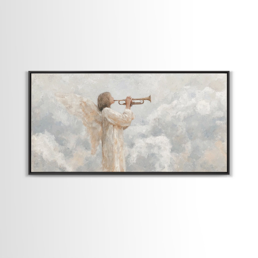 Soft Trumpet Grace, Framed Canvas Print, Christian Wall Art, Christian Christmas Art, Christian Art Canvas, Christmas Art, Christian Art