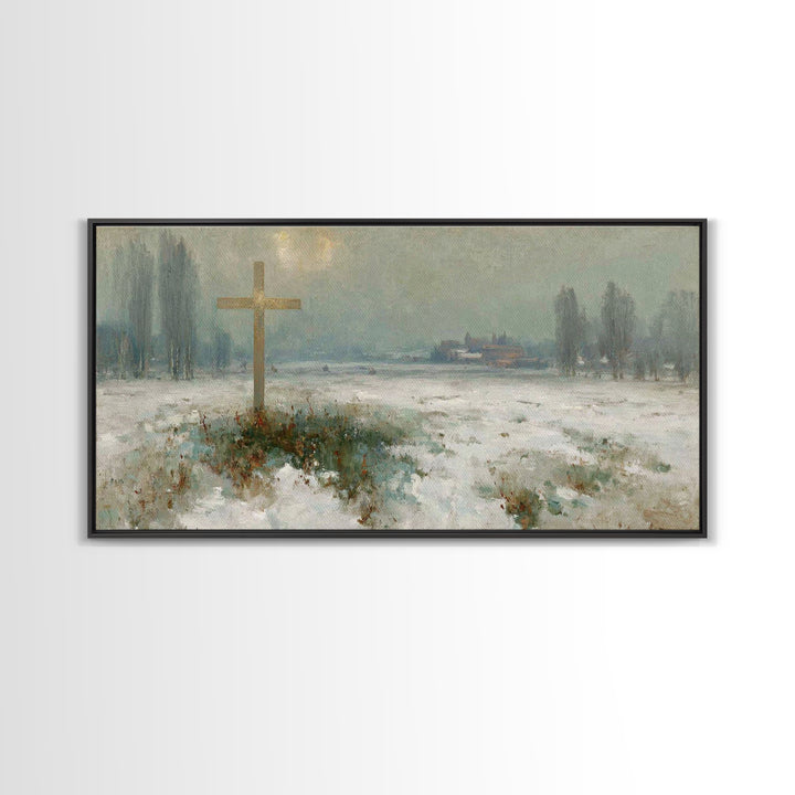 Silent Redemption – Framed Canvas Print – Christian Art Canvas – Vintage Christian Art – Christian Wall Art – Moody Christmas Art