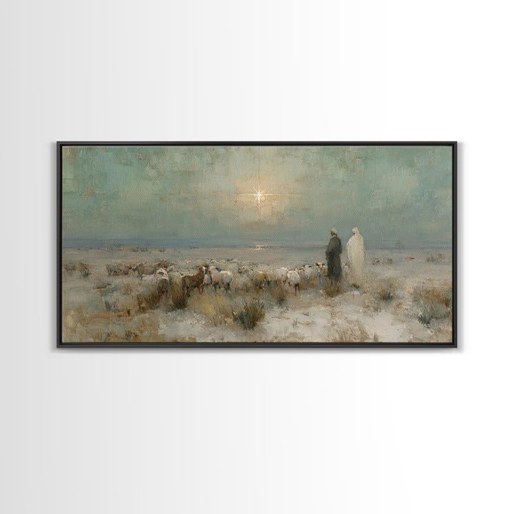 Shepherds And Glory , Framed Canvas Print, Christian Art Canvas, Christian Wall Art, Christian Christmas Art, Christmas Decor, Jesus Painti