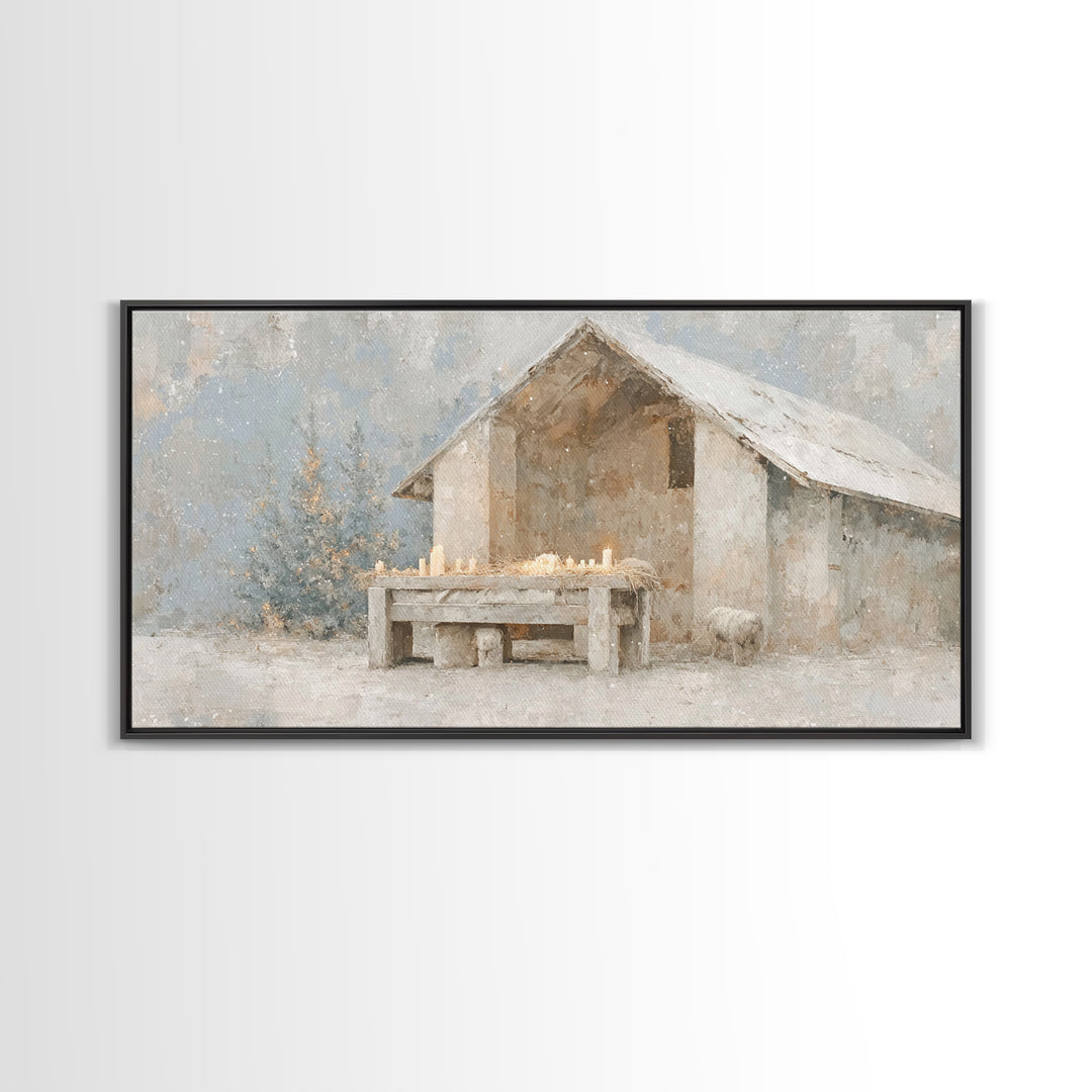 Silent Manger Light – Framed Canvas Print – Christian Wall Art – Christian Art Canvas – Christmas Art – Vintage Christmas Art – Christian D