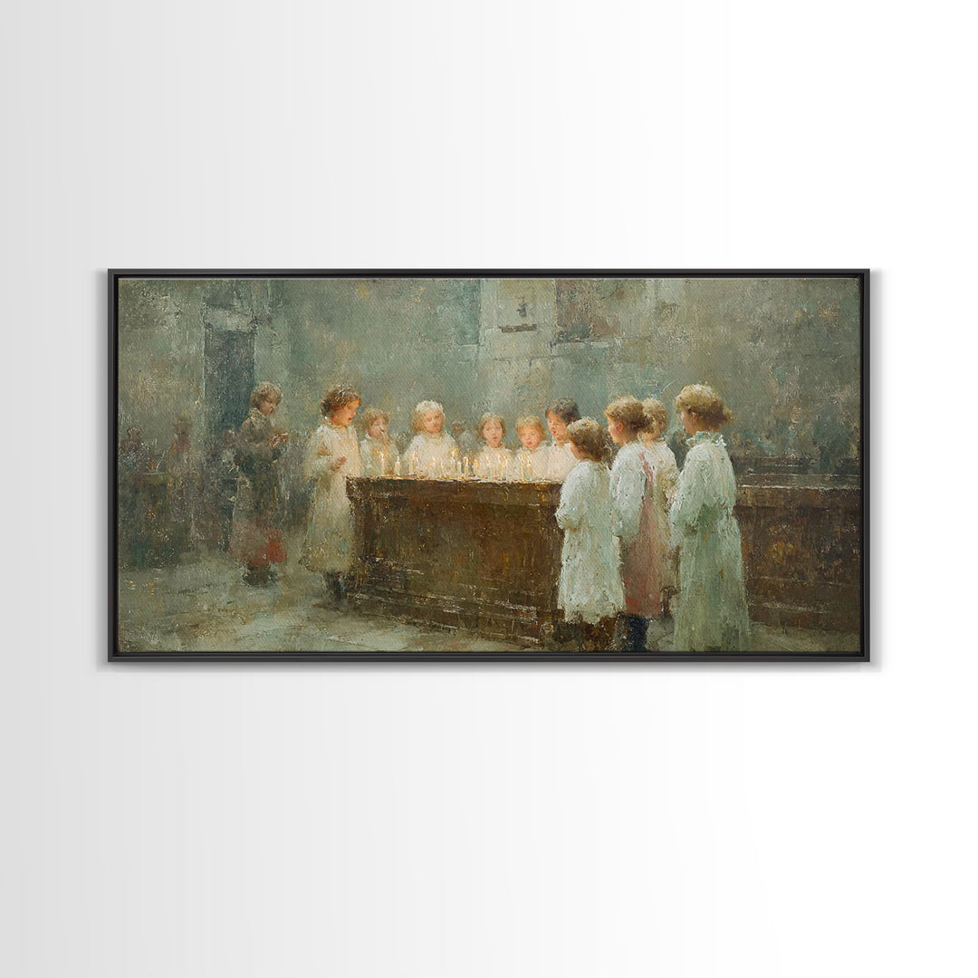 Little Lights Gathered – Framed Canvas Print – Christian Christmas Art – Christmas Wall Art – Christian Art Print – Vintage Christmas Art –