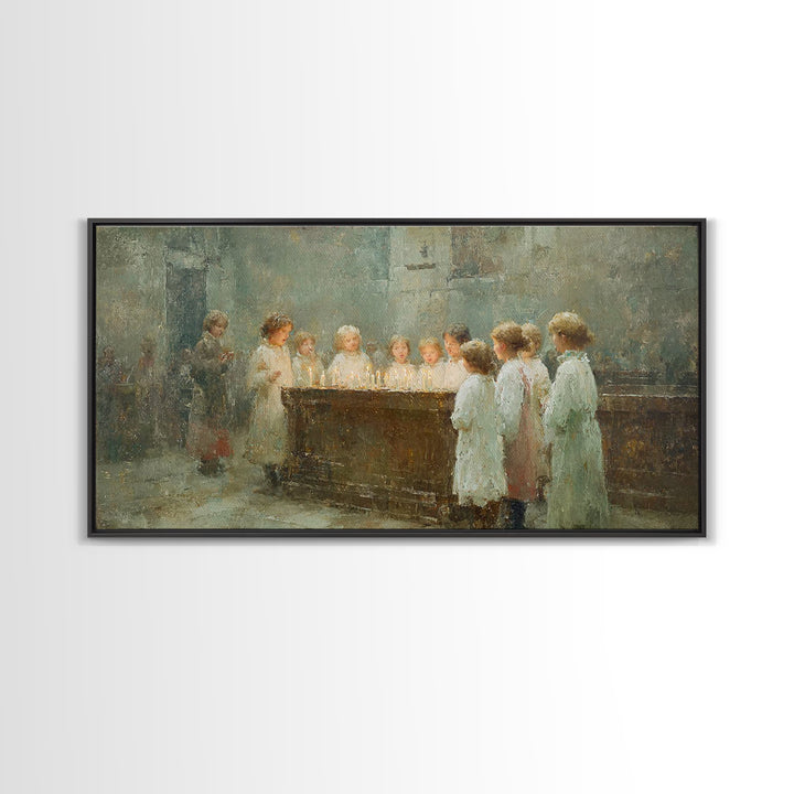 Little Lights Gathered – Framed Canvas Print – Christian Christmas Art – Christmas Wall Art – Christian Art Print – Vintage Christmas Art –