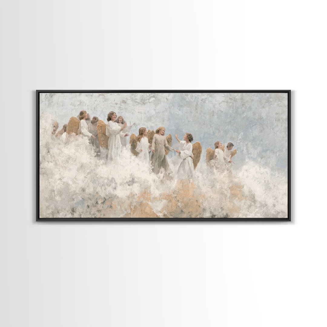 Joy Among Angels – Framed Canvas Print – Christian Christmas Art – Christian Wall Art – Christmas Art Prints – Christian Art Canvas – Chris