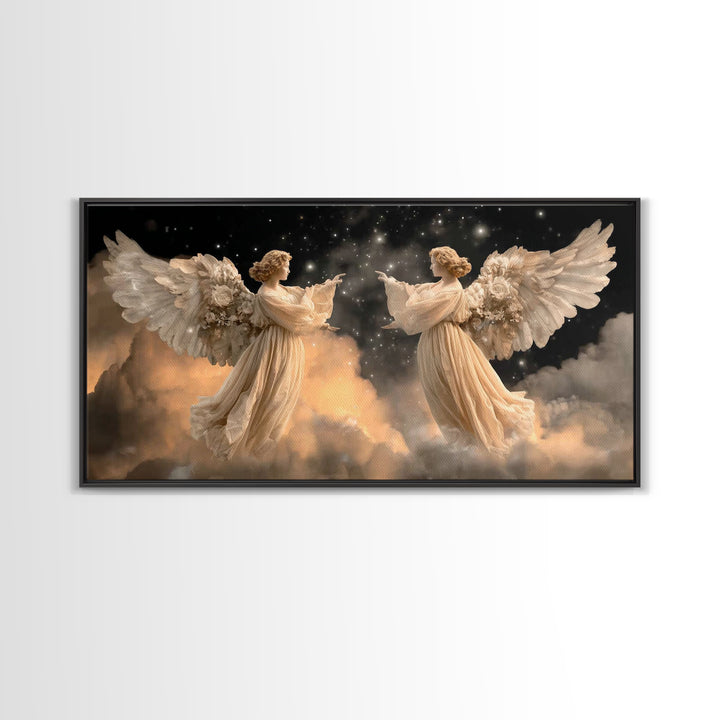 Starlit Guardians – Framed Canvas Print – Christian Art Painting – Christian Wall Art – Moody Christian Art – Christian Art Canvas – Christ