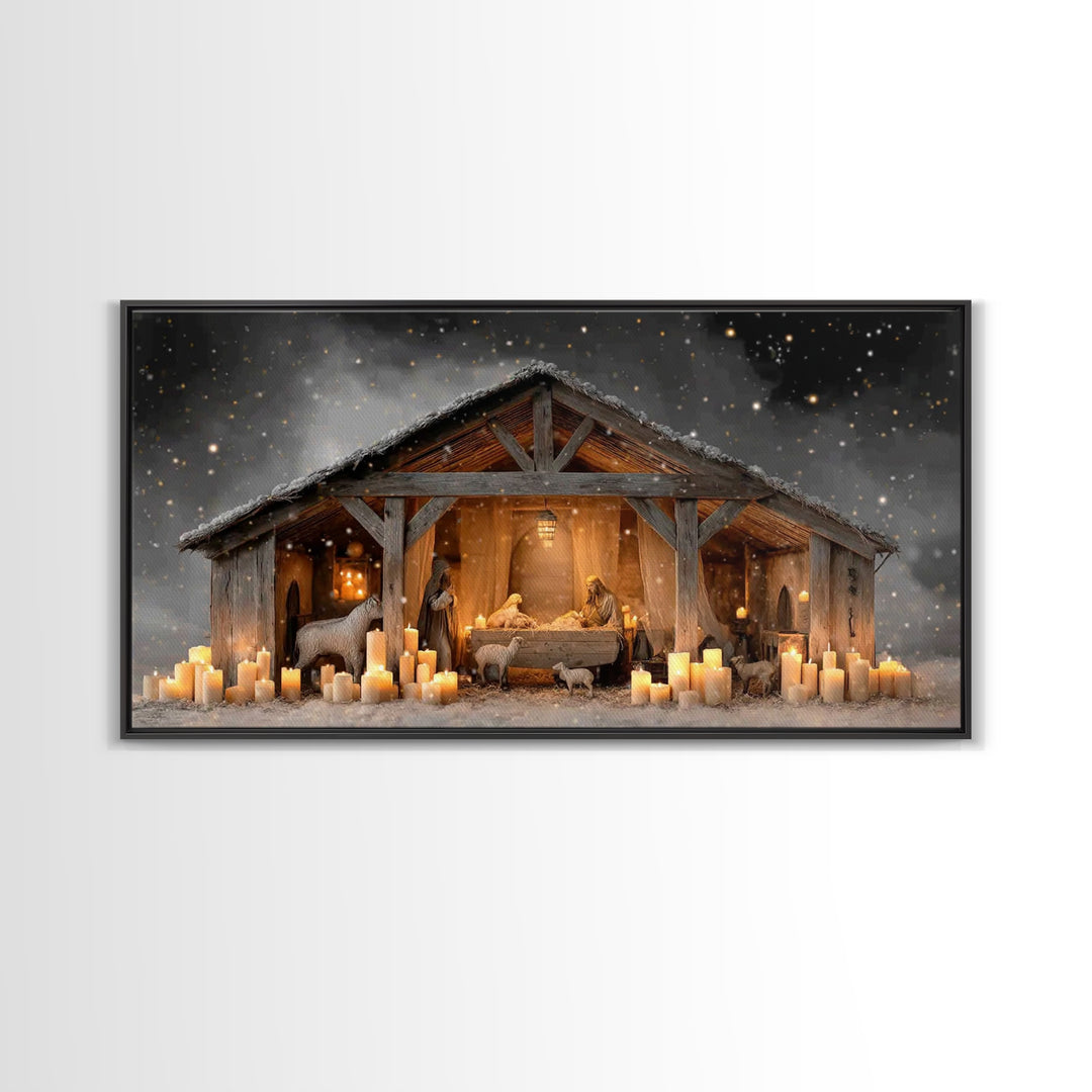 Nativity Night Peace, Framed Canvas Print, Christian Christmas Art, Christian Wall Art, Jesus Christmas Art, Christian Art Canvas, Christma