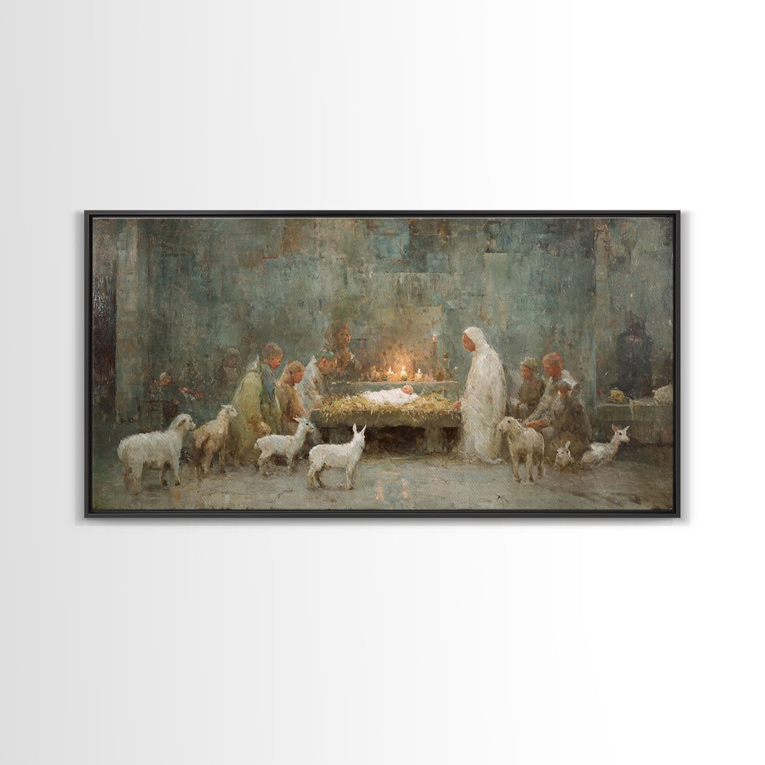 Shepherds At Dawn, Framed Canvas Print, Christian Wall Art, Christian Art Canvas, Jesus Painting, Christian Christmas Art, Christian Art