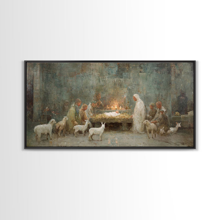 Shepherds At Dawn, Framed Canvas Print, Christian Wall Art, Christian Art Canvas, Jesus Painting, Christian Christmas Art, Christian Art