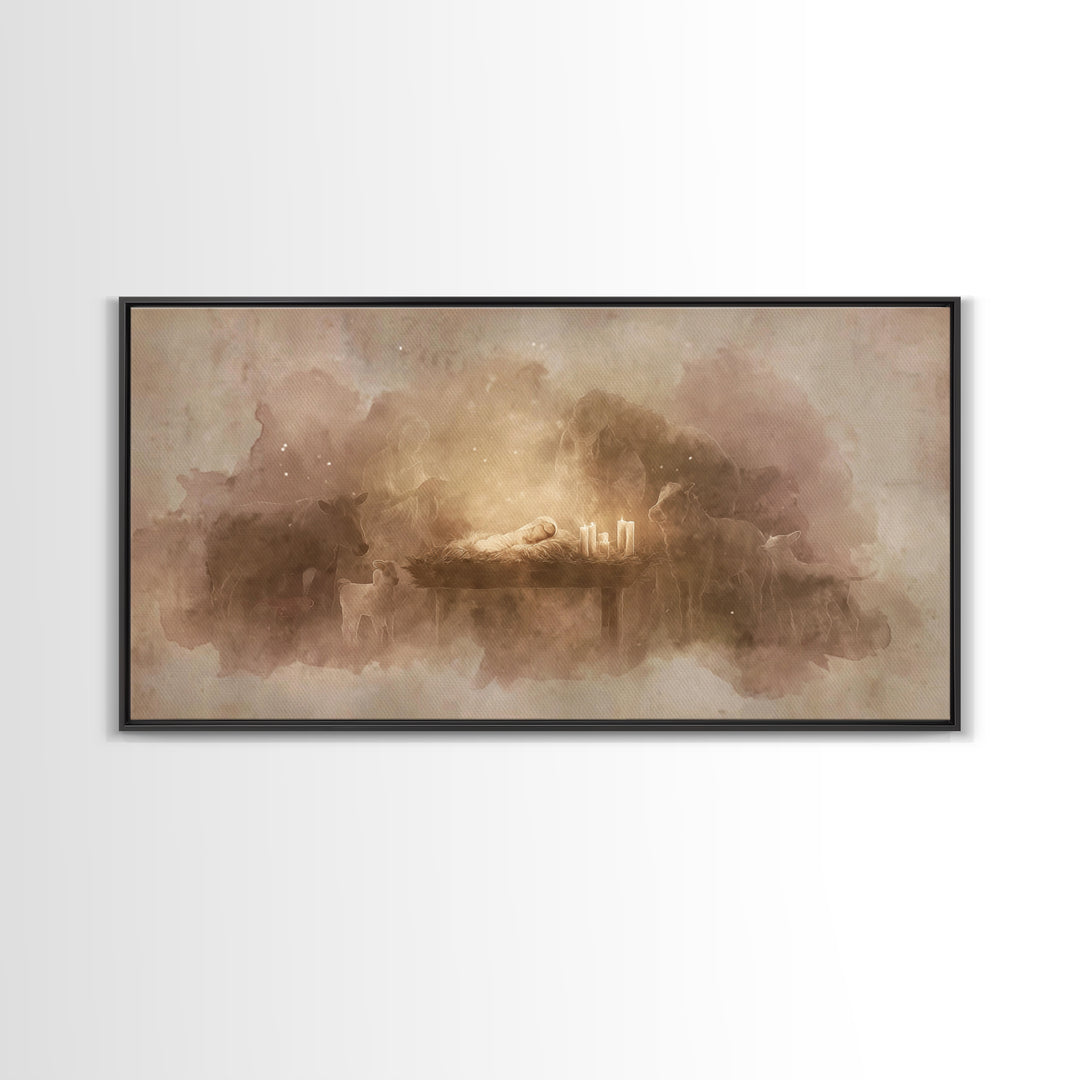Silent Manger Light – Framed Canvas Print – Christian Art Canvas – Christian Christmas Art – Jesus Painting – Christmas Art – Christian Art