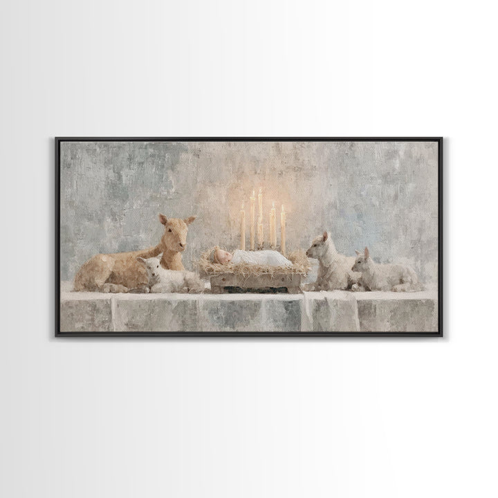 Heavenly Manger Light | Framed Canvas Print | Jesus Painting | Christian Art Canvas | Christian Christmas Art | Christian Wall Art