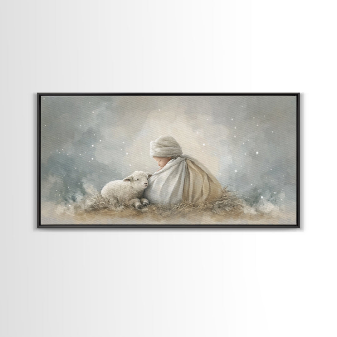 Blessed Night Watch, Framed Canvas Print, Christian Christmas Art, Christian Wall Art, Christian Art Canvas, Jesus Painting, Christmas Art