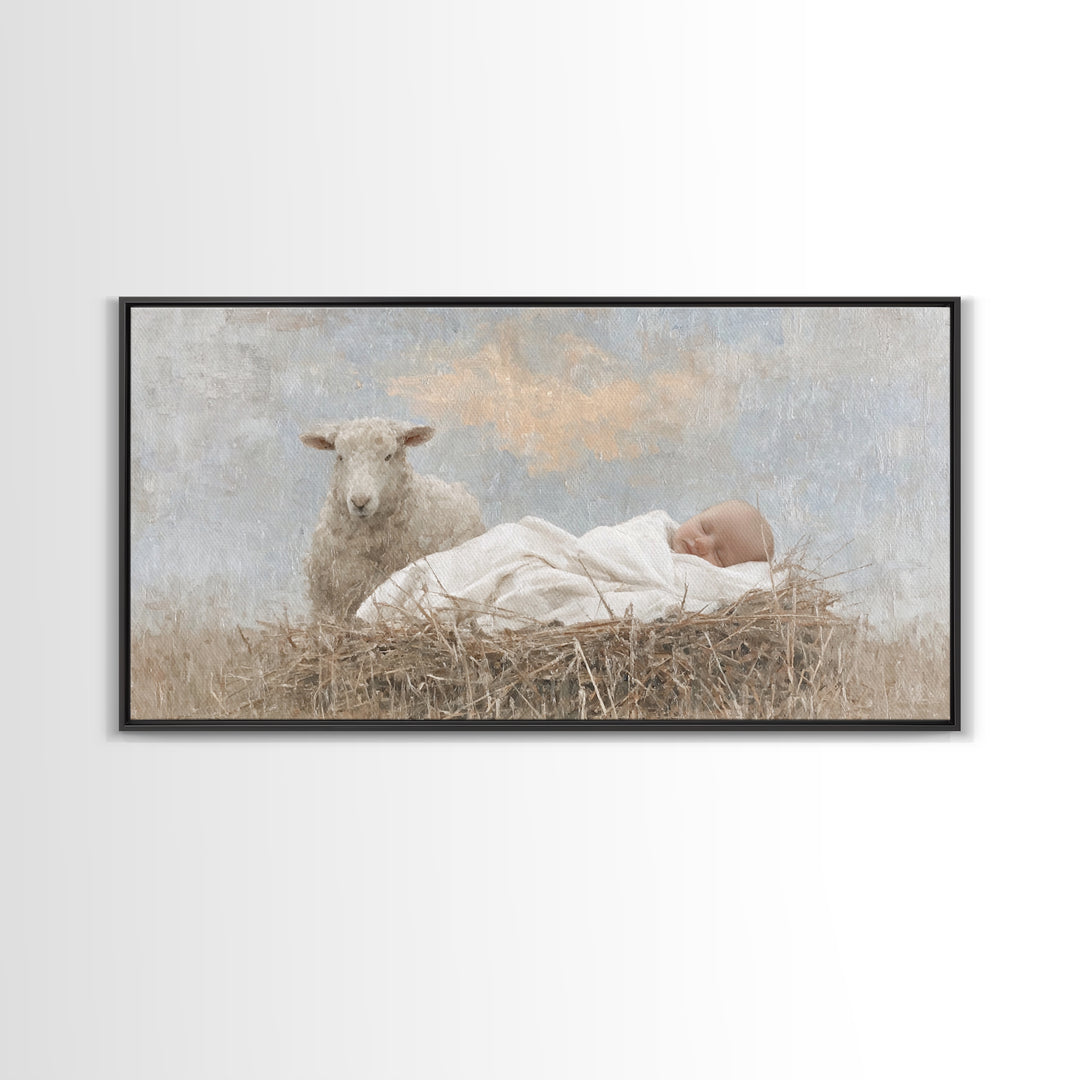 Little Lamb Grace – Framed Canvas Print – Christian Art Canvas – Jesus Painting – Christian Christmas Art – Christian Wall Art – Canvas