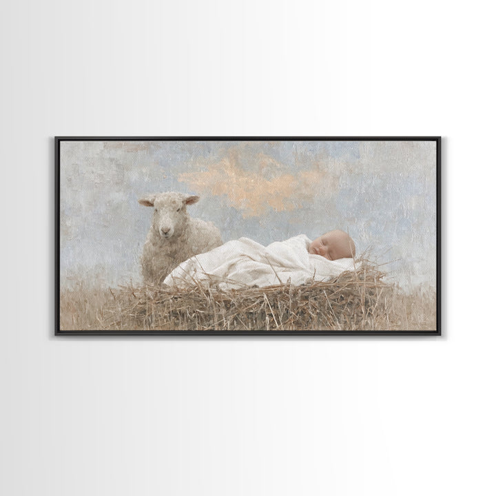 Little Lamb Grace – Framed Canvas Print – Christian Art Canvas – Jesus Painting – Christian Christmas Art – Christian Wall Art – Canvas