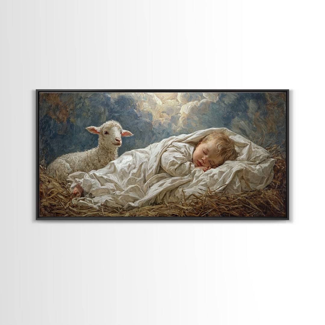 Peaceful Cradle Sky | Framed Canvas Print | Christian Wall Art | Jesus Painting | Christian Art Canvas | Christian Christmas Art