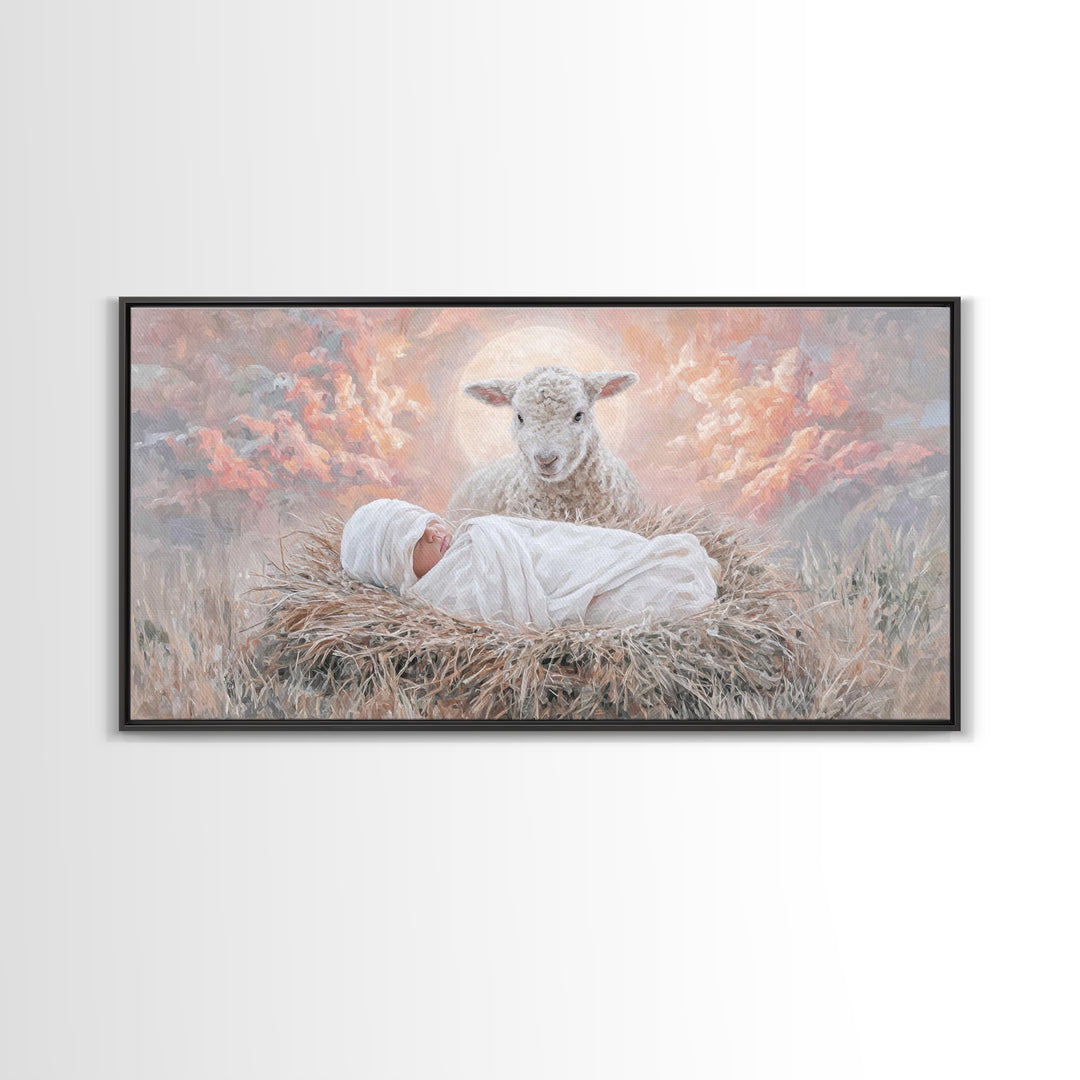 Holy Morning Light, Framed Canvas Print, Christian Art Canvas, Jesus Painting, Christian Wall Art, Christian Christmas Art, Christmas Art