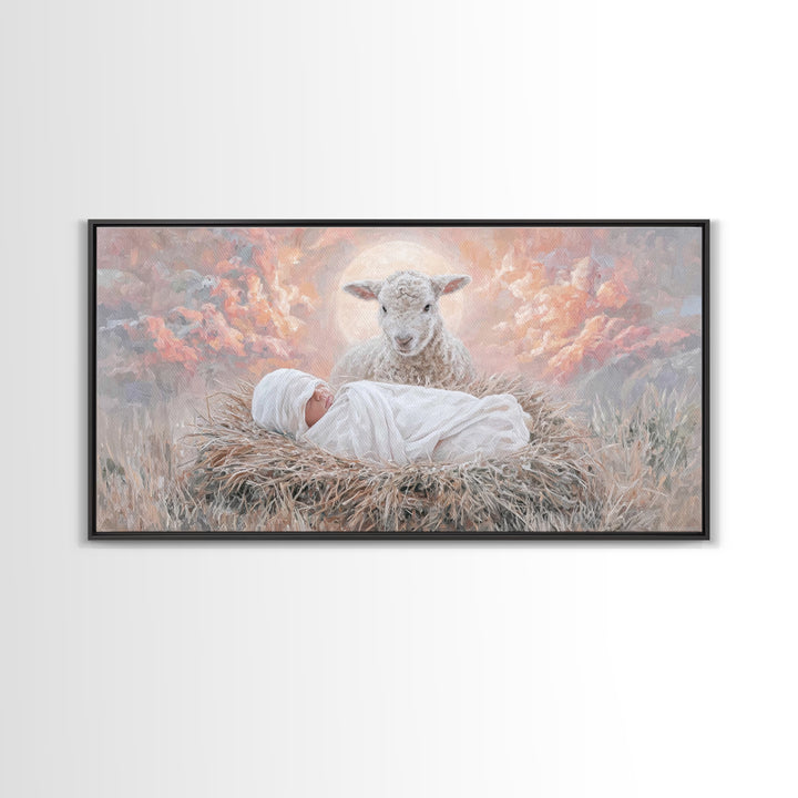 Holy Morning Light, Framed Canvas Print, Christian Art Canvas, Jesus Painting, Christian Wall Art, Christian Christmas Art, Christmas Art
