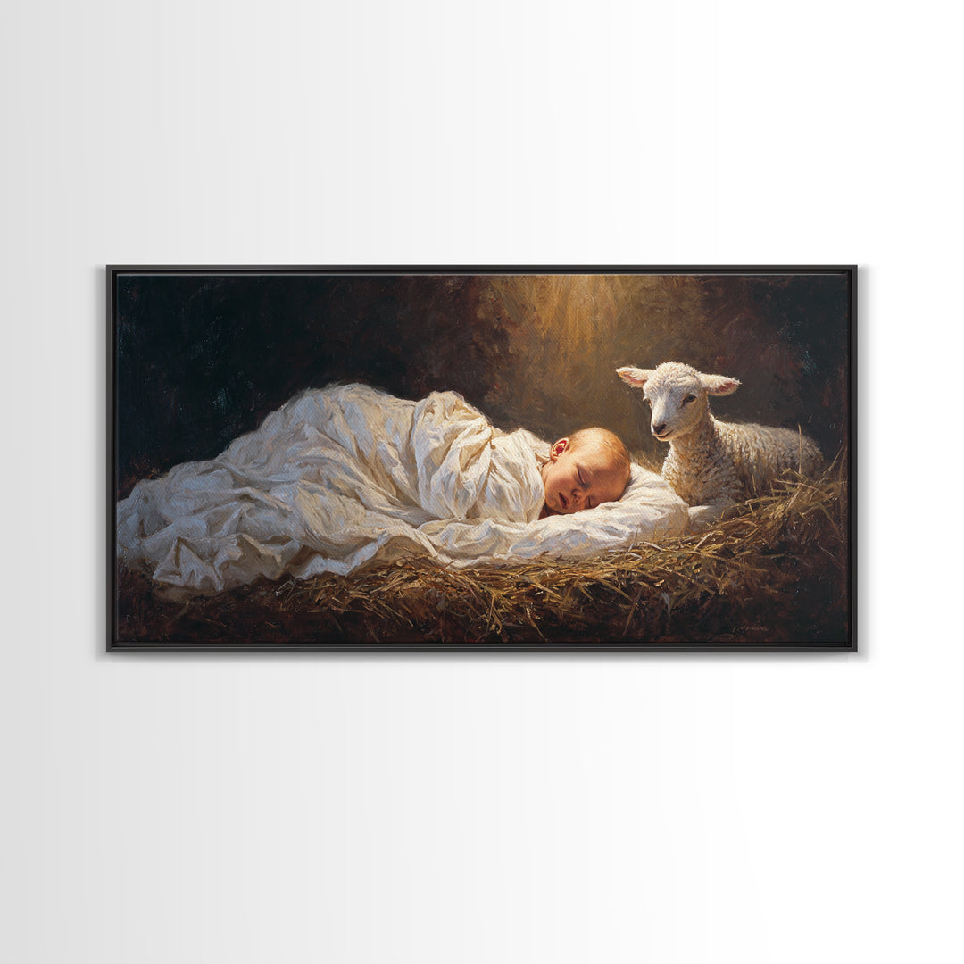 Silent Manger Light | Framed Canvas Print | Christian Art Canvas | Christmas Wall Art | Jesus Painting | Modern Christian Art | Christian G