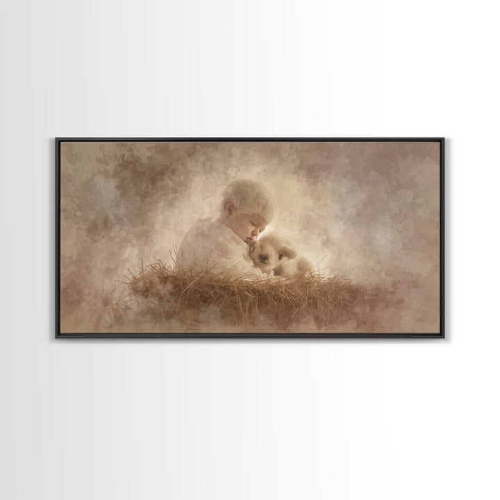 Divine Cradle Peace, Framed Canvas Print, Christian Christmas Art, Christian Wall Art, Jesus Painting, Christian Art Canvas, Christmas Deco