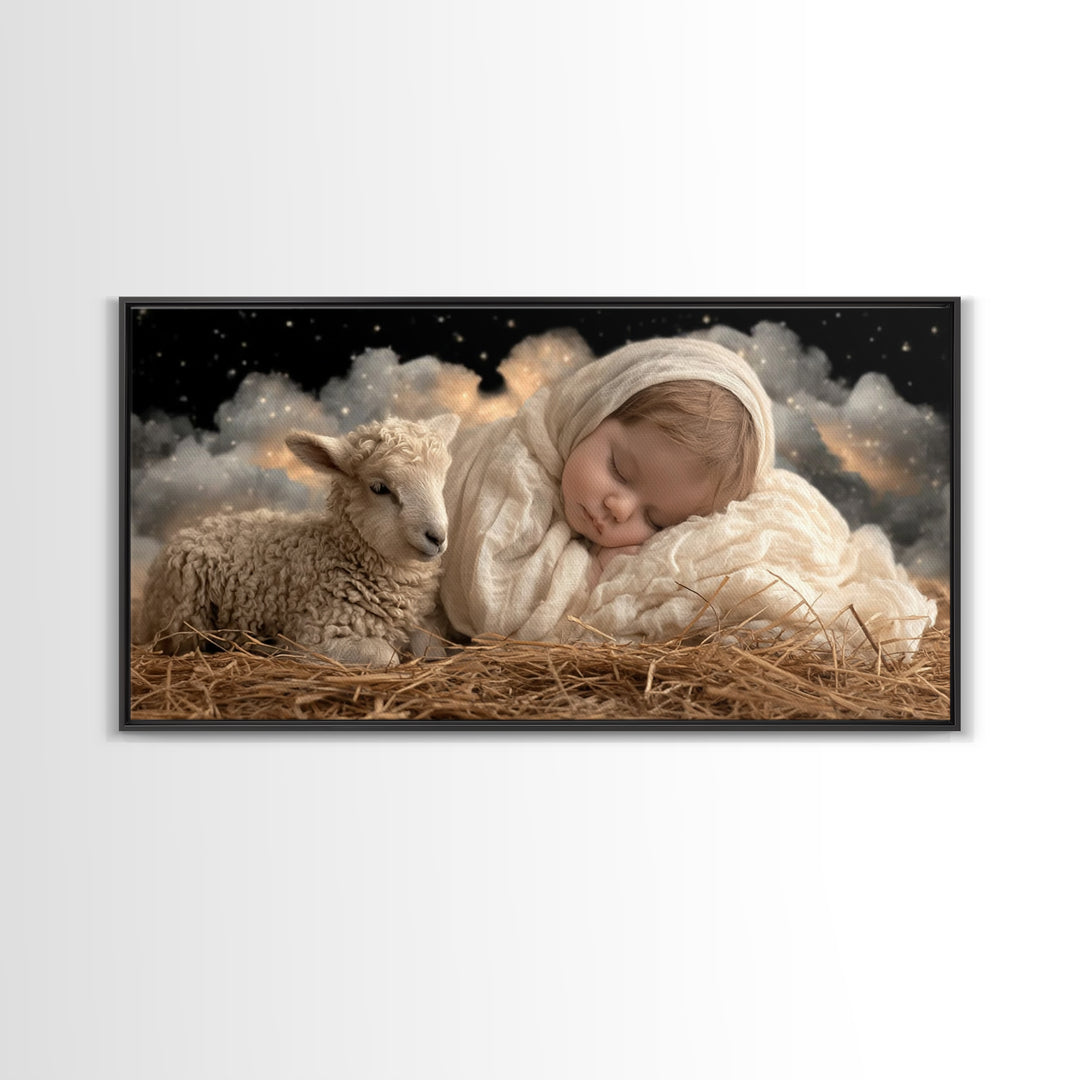 Starry Manger Grace | Framed Canvas Print | Christian Wall Art | Christian Art Canvas | Jesus Christmas Art | Christmas Art Work | Christia