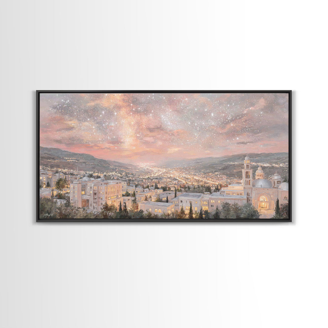 City of Promise, Framed Canvas Print, Christian Wall Art, Christian Art Canvas, Christmas Art Prints, Christian Christmas Decor, Modern Chr