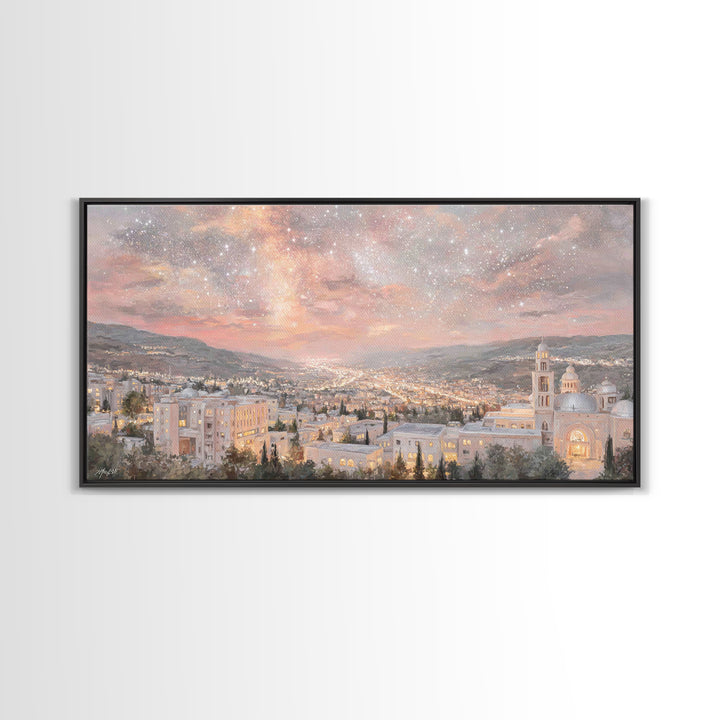 City of Promise, Framed Canvas Print, Christian Wall Art, Christian Art Canvas, Christmas Art Prints, Christian Christmas Decor, Modern Chr