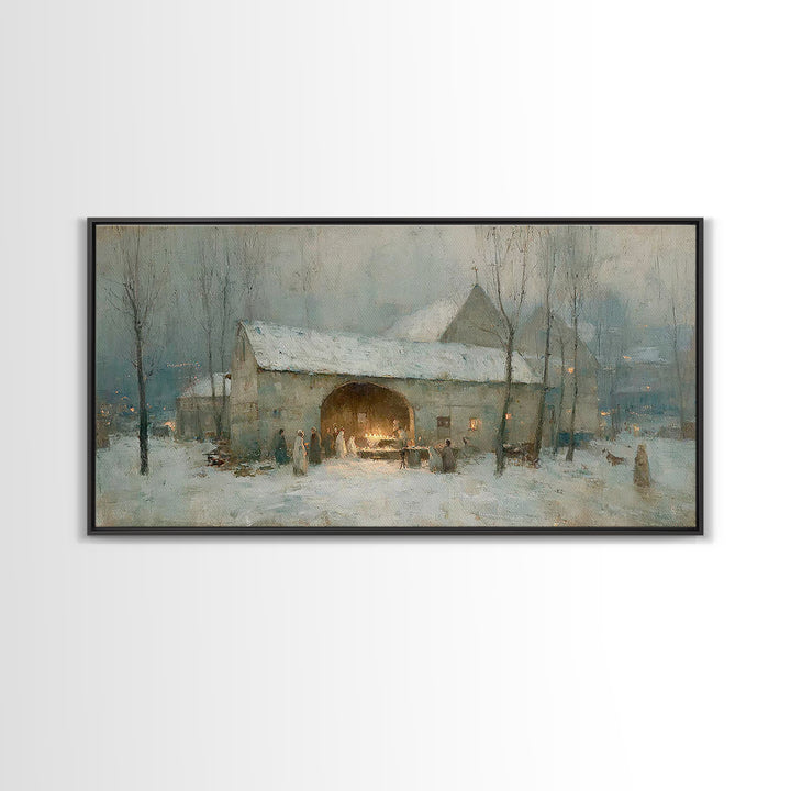 Snowbound Gathering Light | Framed Canvas Print | Christmas Art | Christian Wall Art | Vintage Christmas Art | Christian Art Canvas | Chris
