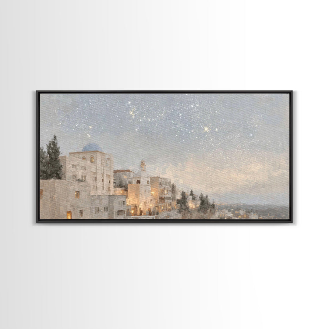Dawn Over Bethlehem, Framed Canvas Print, Christian Wall Art, Christian Christmas Art, Christian Art Canvas, Christmas Wall Art, Modern Chr