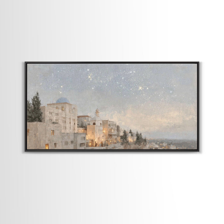 Dawn Over Bethlehem, Framed Canvas Print, Christian Wall Art, Christian Christmas Art, Christian Art Canvas, Christmas Wall Art, Modern Chr
