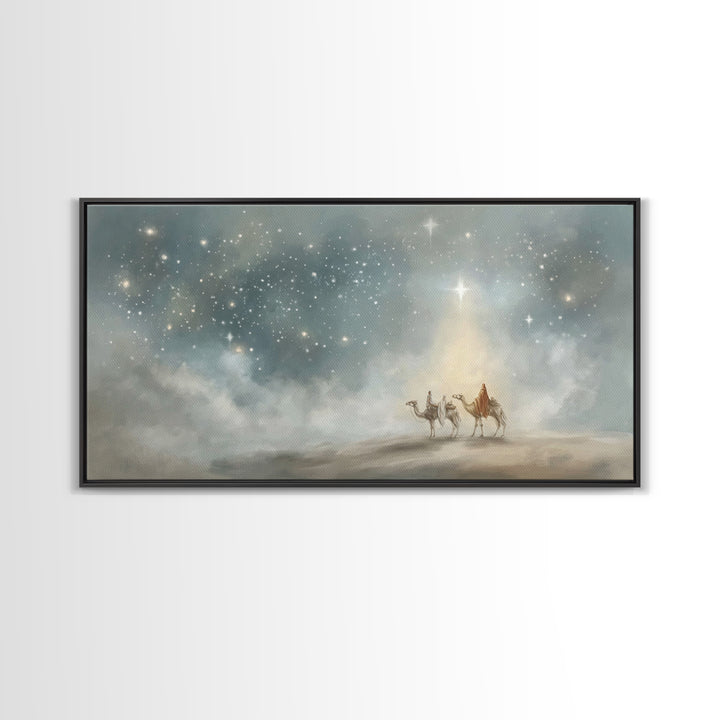 Guiding Star Journey, Framed Canvas Print, Christian Christmas Art, Christian Art Canvas, Christmas Wall Art, Blue Christian Art, Christian