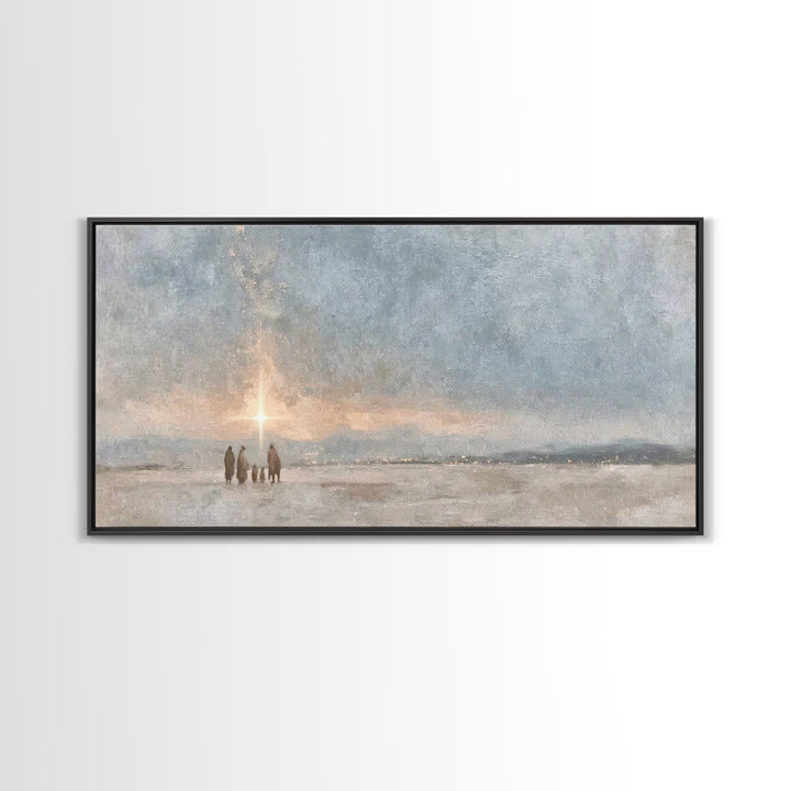 Starlit Pilgrimage | Framed Canvas Print | Christmas Art Prints | Christian Wall Art | Christian Art Canvas | Moody Christmas Art | Christi