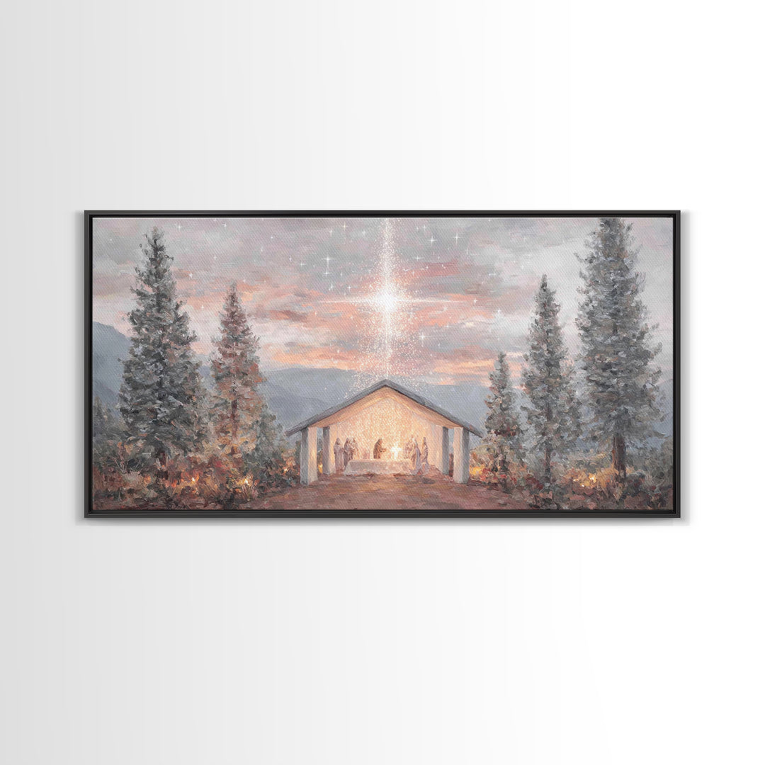 Nativity Light Rising – Framed Canvas Print – Christian Christmas Art – Christmas Wall Art – Christian Art Canvas – Christian Paintings – F