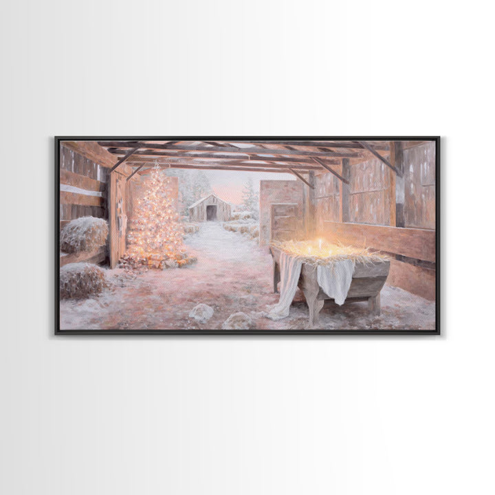 Manger Dawn Promise, Framed Canvas Print, Christian Christmas Art, Christian Art Canvas, Christmas Wall Art, Christian Wall Art, Christmas