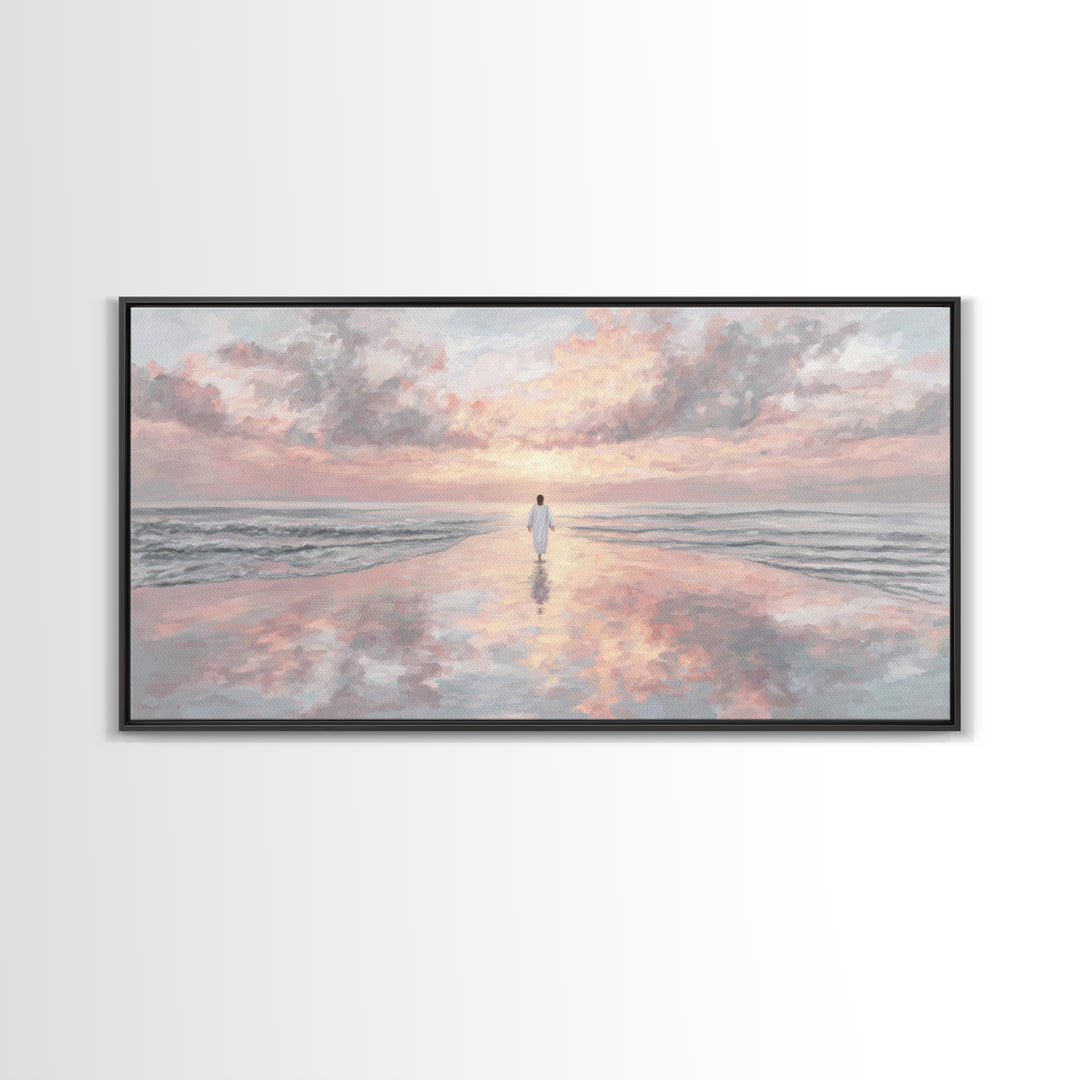 Heavenly Shore – Framed Canvas Print – Christian Wall Art – Large Jesus Painting – Christian Art Painting – Modern Christian Art – Christia