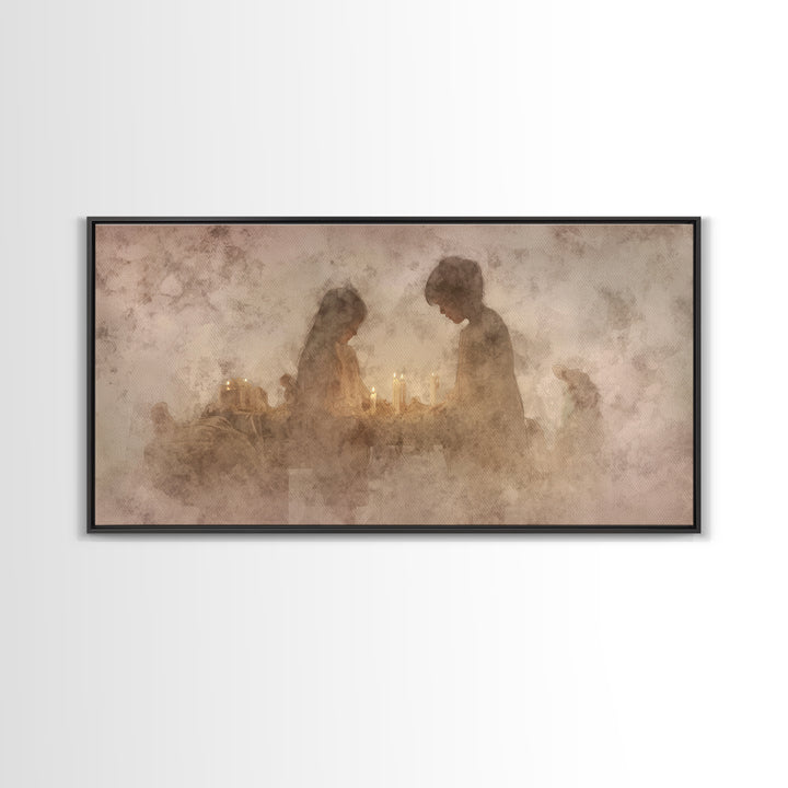 Holy Candle Prayer – Framed Canvas Print – Christian Art Canvas – Christian Wall Art – Moody Christmas Art – Christian Art Work – Christian