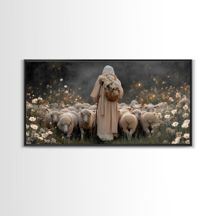 Floral Shepherd Grace – Framed Canvas Print – Christian Art Canvas – Jesus Painting – Christian Wall Art – Christian Art Gift – Christian C