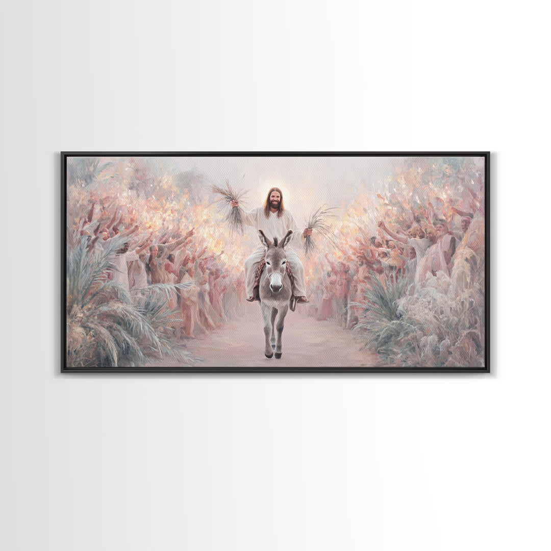 Palm Procession Joy, Framed Canvas Print, Christian Wall Art, Christian Art Canvas, Christian Gift, Christmas Art, Jesus Painting