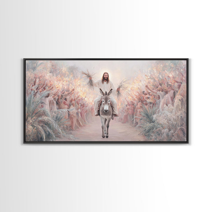 Palm Procession Joy, Framed Canvas Print, Christian Wall Art, Christian Art Canvas, Christian Gift, Christmas Art, Jesus Painting