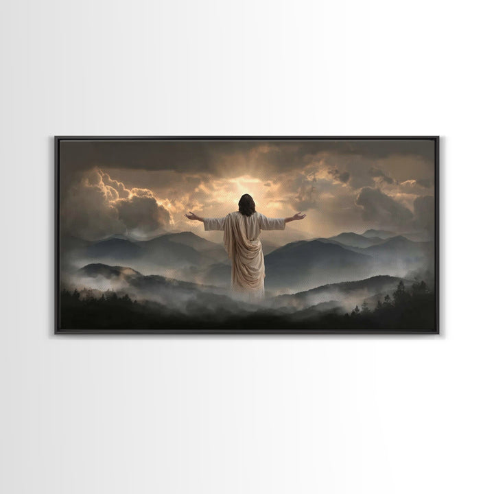 Mountain Glory Light - Framed Canvas Print - Christian Art Canvas - Christian Wall Art - Jesus Painting - Christian Gift - Christmas Art