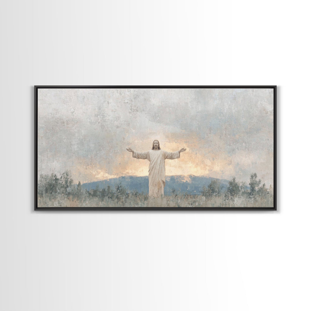 Open Arms Light | Framed Canvas Print | Christian Wall Art | Jesus Painting | Christian Art Canvas | Christian Gift | Modern Christian Art