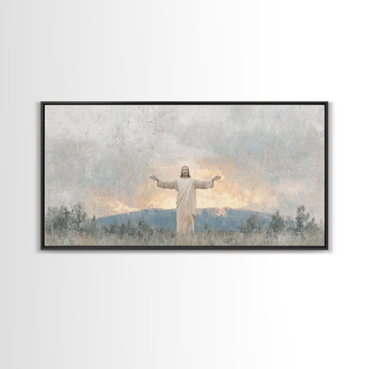 Open Arms Light | Framed Canvas Print | Christian Wall Art | Jesus Painting | Christian Art Canvas | Christian Gift | Modern Christian Art