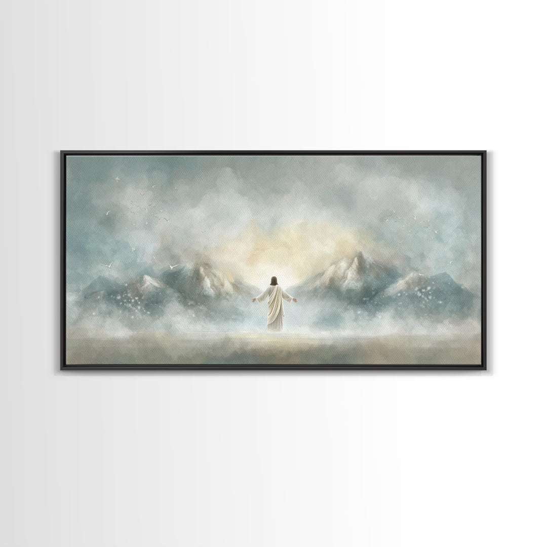 Peaceful Pastures, Framed Canvas Print, Christian Art Canvas, Christian Painting, Christian Wall Art, Christian Art, Jesus Painting