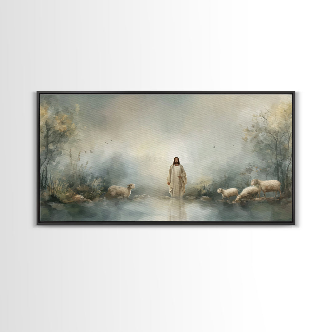 Twilight Shepherd | Framed Canvas Print | Christian Art Canvas | Jesus Painting | Christian Wall Art | Christian Painting | Christian Decor