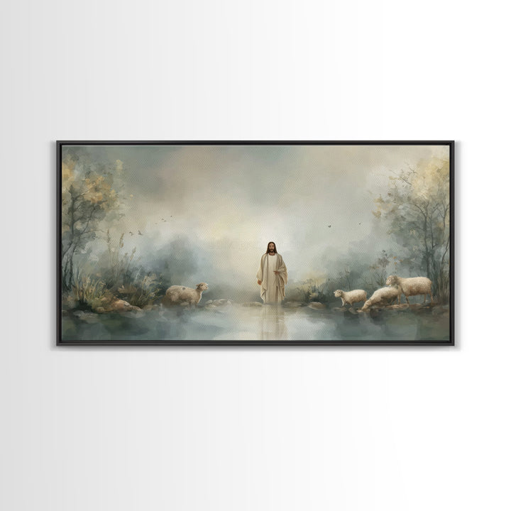 Twilight Shepherd | Framed Canvas Print | Christian Art Canvas | Jesus Painting | Christian Wall Art | Christian Painting | Christian Decor